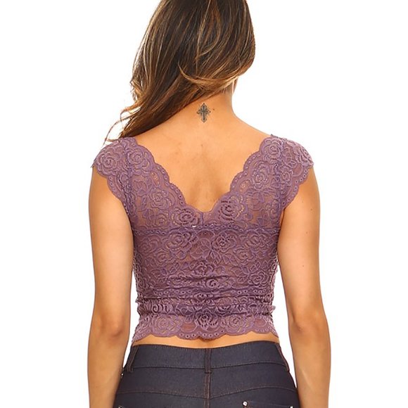 Short Sleeve Crop Top Bralette removable padding - Picture 2 of 4